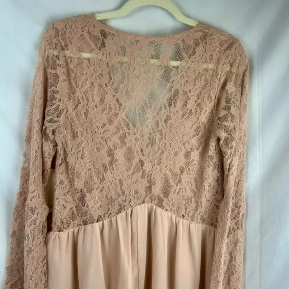 NEW Tobi Mini Dress Women Small Blush Nude‎ Pink Lace Long Sleeves A Line Party - Picture 8 of 11